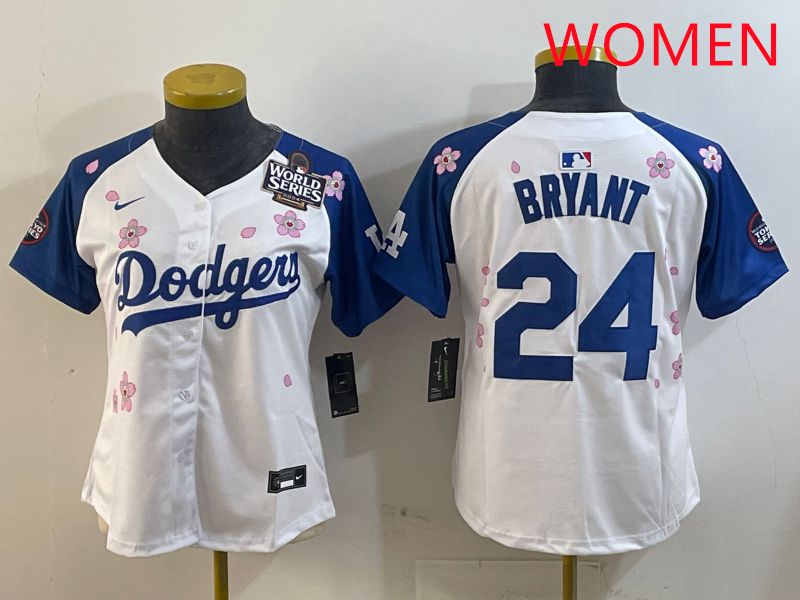 Women Los Angeles Dodgers #24 Bryant White Blue Sakura Edition 2025 Nike MLB Jersey style 3->women mlb jersey->Women Jersey